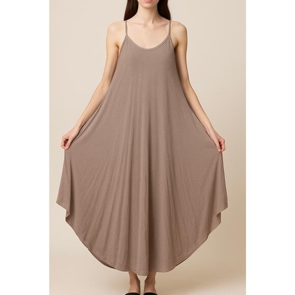 Taupe Flowy Maxi Dress – Spaghetti Strap – Boho/Resort Style - Picture 2 of 6
